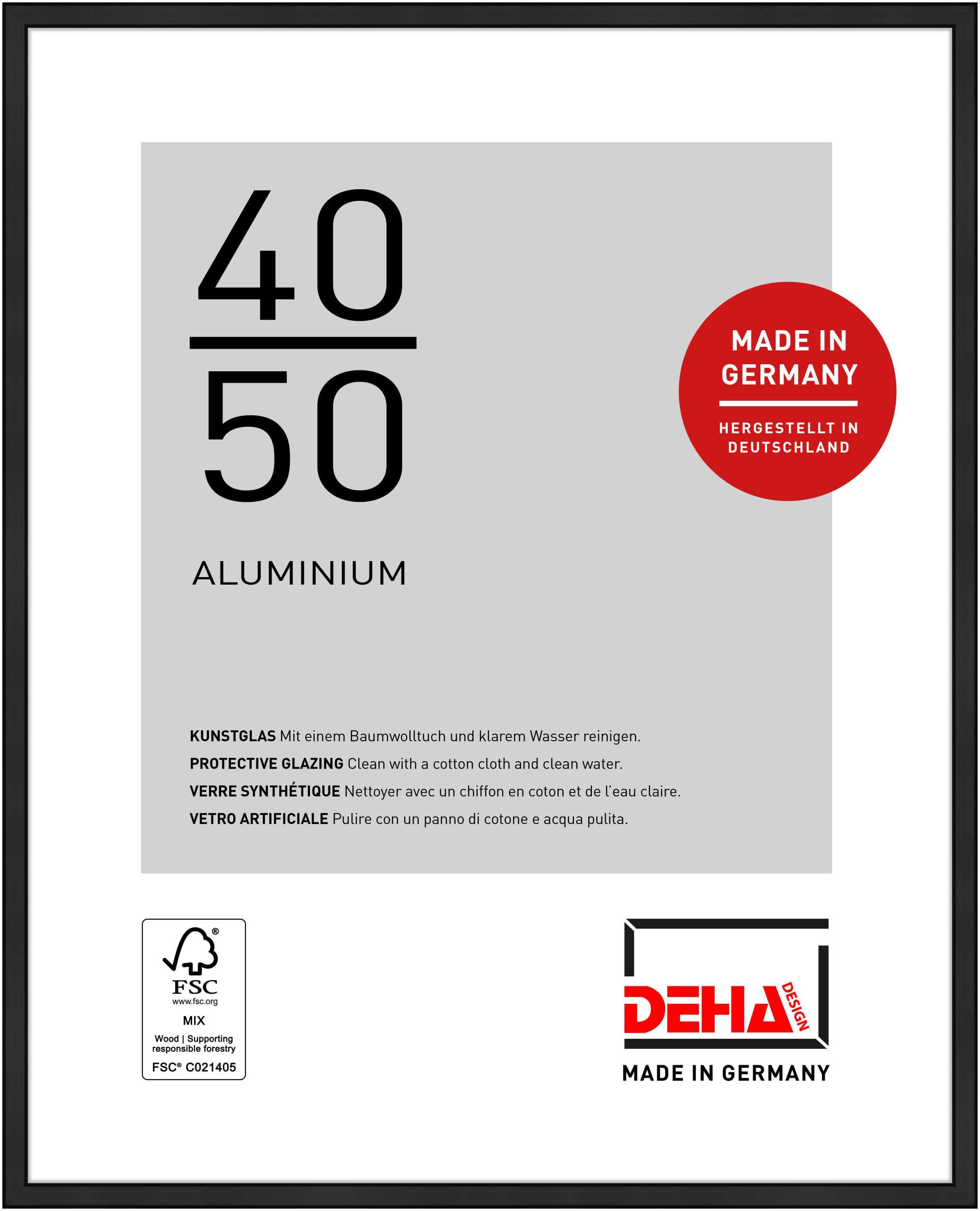 DEHA Design Boston Aluminium Picture Frame - 40x50 cm – Matt Black - with Synthetic Glass and Push/Turn Clips