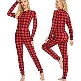 LecGee Womens Onesie Pajama Jumpsuits Adult One Piece Sleepwear Button Bodysuit Set Long Sleeve Union Suit
