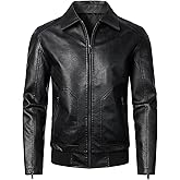 HOOD CREW Mens Faux Leather Bomber Jacket Classic Style Motorcycle Jackets