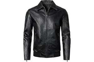 HOOD CREW Mens Faux Leather Bomber Jacket Classic Style Motorcycle Jackets