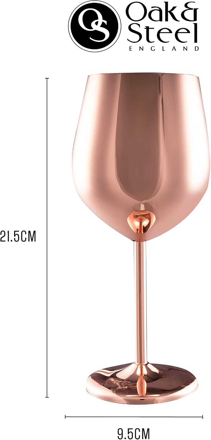 Oak & Steel, 4 Large Stainless Steel Wine Glasses in Copper Rose Gold, 500ml - Image 4