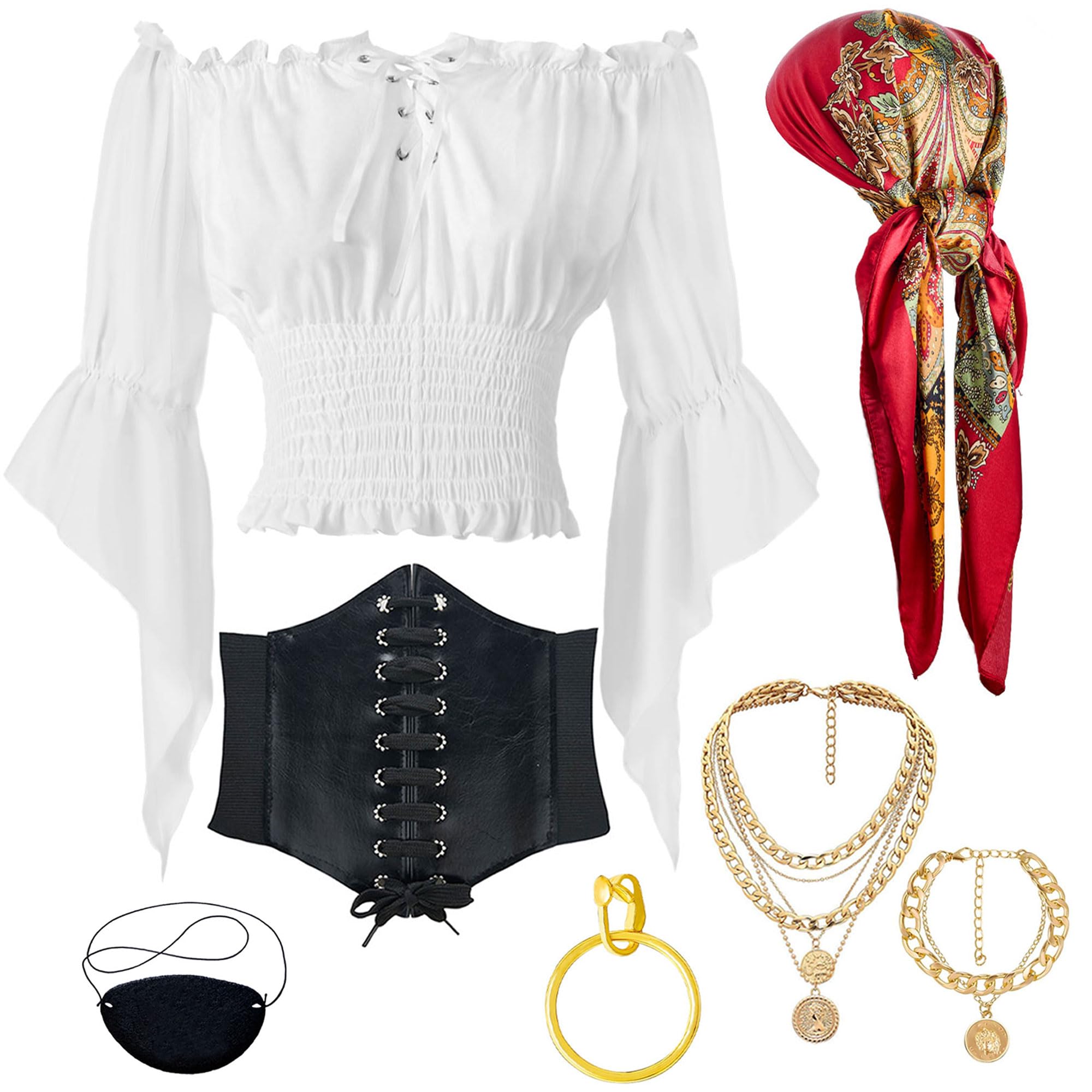Photo 1 of YGDSX Pirate Costume Women Outfit With pirate top women renaissance Corset Headscarf Accessories 7 Pcs