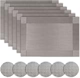 Homcomodar Silver Table Mats and Coasters Set of 6 Grey PVC view 1