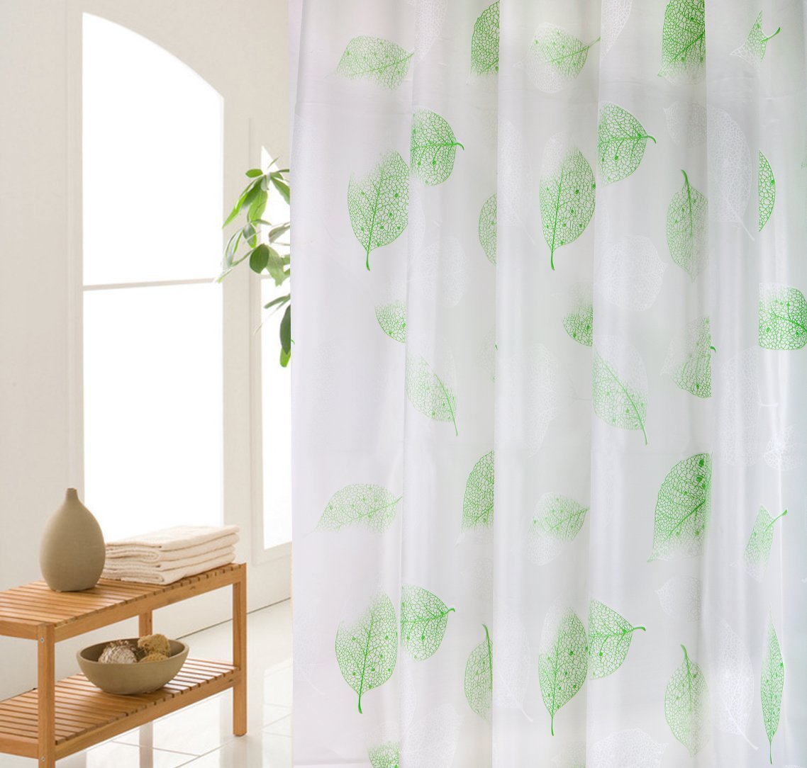 Wimaha Green Shower Curtain, Leaves Shower Curtain Liner Plastic