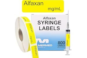 MERMED Alfaxan Anesthetic Syringe Labels - Box of 800 Labels on Roll (1" core). 12mm x 40mm (Approx 0.5" x 1.5"). Latex-Free Permanent Adhesive. Printed in Australia by Specialist Medical Printer.