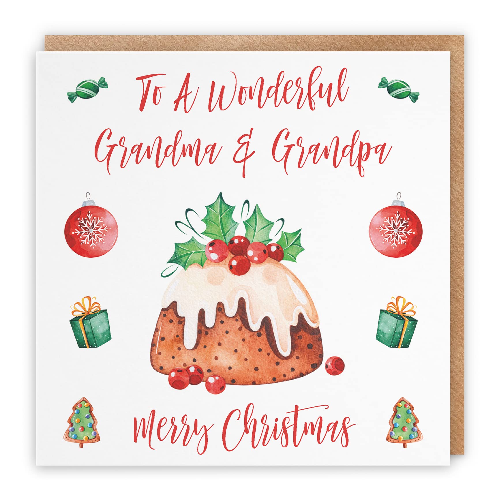 Hunts England - Grandma And Grandpa Christmas Card - To A Wonderful Grandma & Grandpa - Merry Christmas - Christmas Pudding Collection - Funny Xmas Card