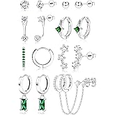 Small Gold Hoop Earrings Set for Women - 14K Gold Plated Hypoallergenic Huggie Hoop Studs Earring Stacks for Sensitive Ears - Cartilage Earring Sets for Multiple Piercing 8 Pairs