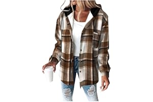 Plaid Jackets Womens Plus Size Fleece Lined Hooded Coats Wool Fashionable Outwear Winter Thick Wram Comfy Jacket with Pockets