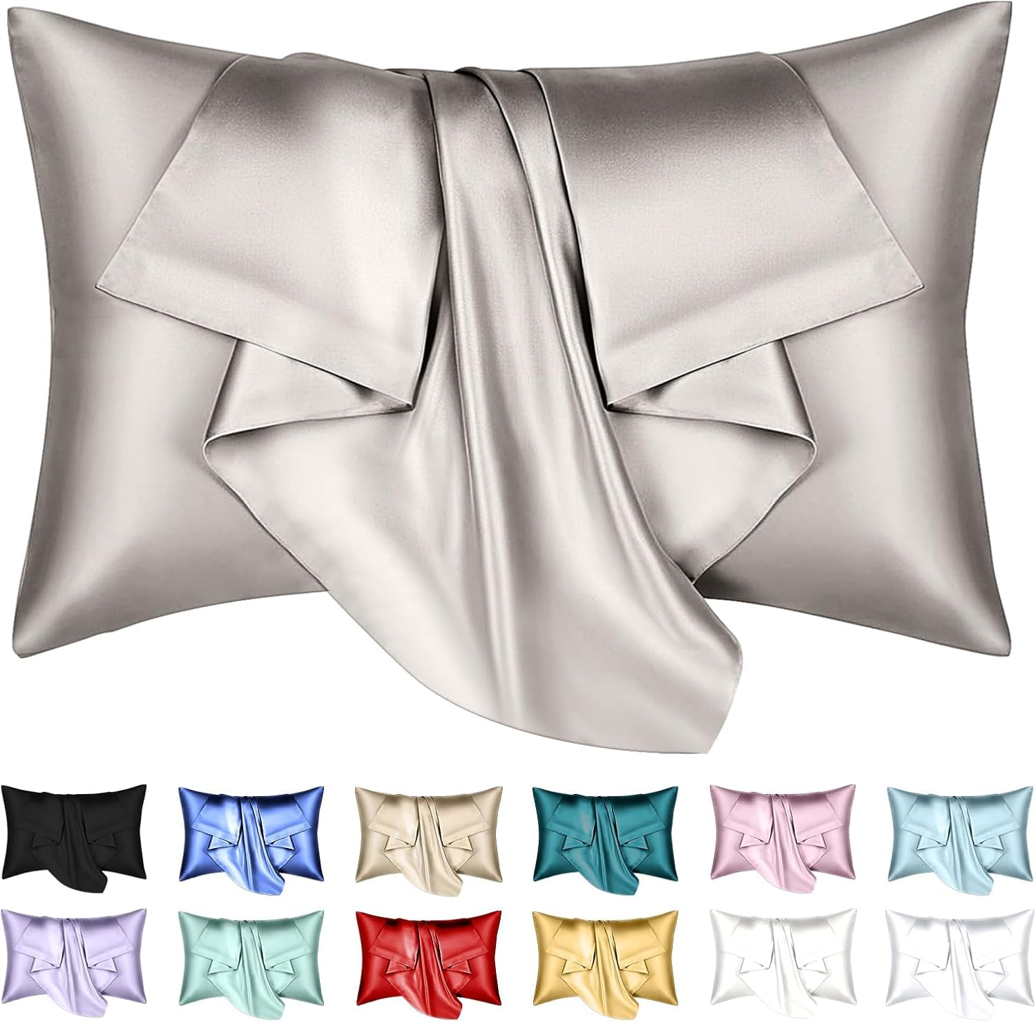 Natural Mulberry Silk Pillowcase for Hair and Skin with Hidden Zipper, Ultra Smooth and Soft Breathable Cooling Silk Pillow case, Gifts for Women Men, 1pc (50x75 cm, Silver)