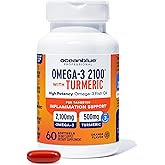 Oceanblue 2100 Triple Strength Omega-3 Fish Oil with Turmeric | Burpless Omega 3 Combo Supplement with Curcumin EPA DHA DPA| Heart and Joint Support | 60 Softgels