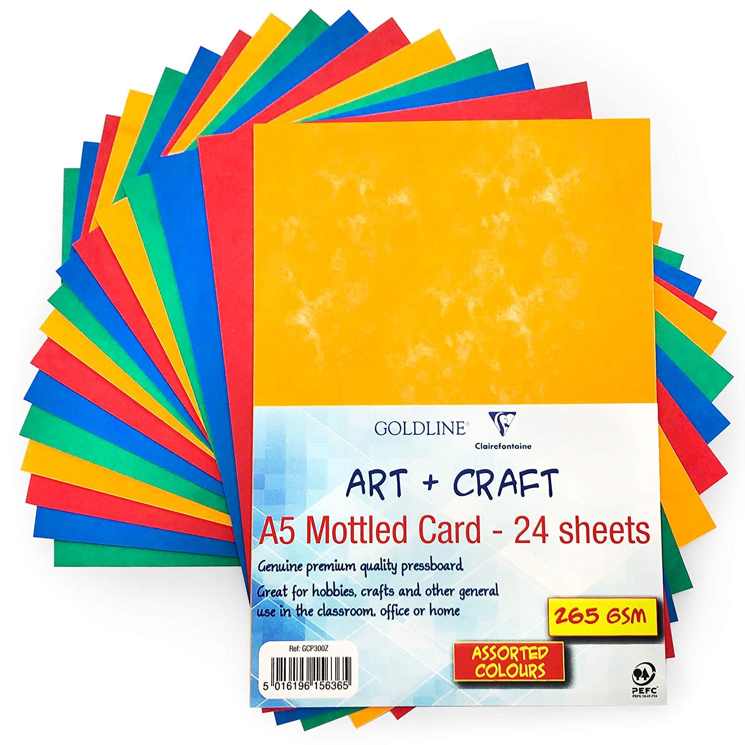 Clairefontaine A5 Mottled Coloured Card Pressboard - Premium Quality - 265gsm - 4 Colours - 24 Sheets