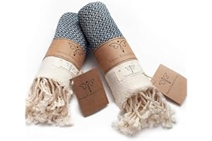 SMYRNA TURKISH COTTON Vintage Series Turkish Hand Towels, 16x40 inch, Decorative Turkish Hand Towels for Bathroom, Kitchen, Face, Hair, Tea, Yoga, Gym, Dishcloth Set of 2, Navy