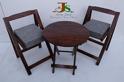 JS Home Decor Sheesham Wood Foldable Patio Dining Set for Balcony Garden and Outdoor | 2 Chairs and Table | Brown