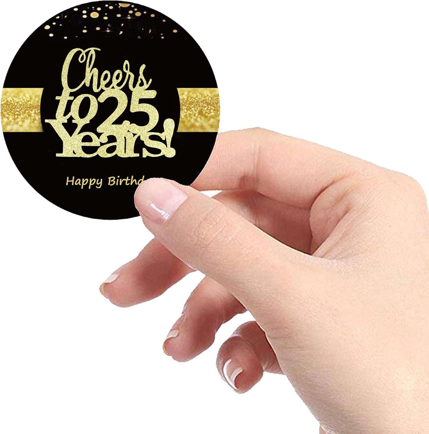 Sumerk 48 PCS Cheers to 25 Years Stickers, Gold, Glossy, 2" Round, Adults, Stickers, 25th Birthday Stickers - Image 3