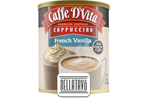 French Vanilla Cappuccino Mix Bundle. Includes One 1Lb Can of Caffe D'Vita French Vanilla Cappuccino and a BELLATAVO Fridge Magnet. Premium Cappuccino Mix For Hot Coffee, Cold or Blended Coffee.