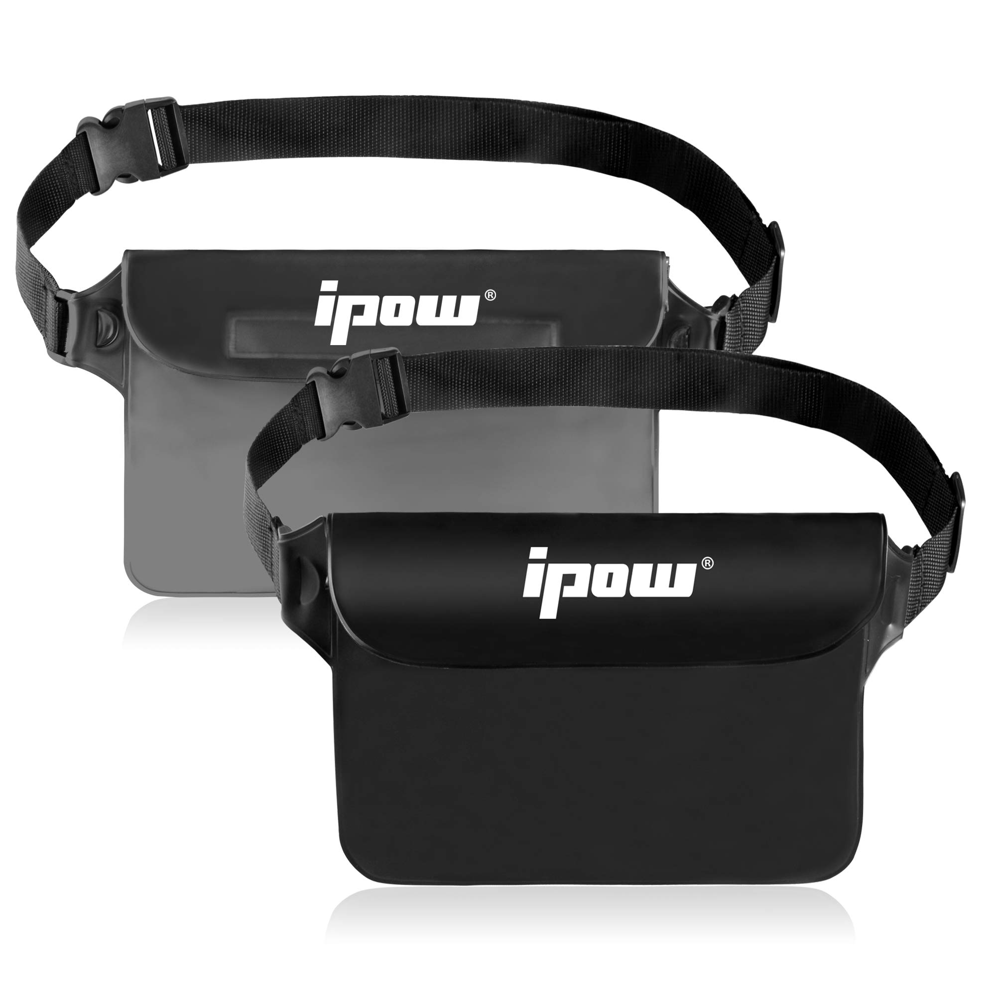 ipow Waterproof Pouch Bag Case with Adjustable Waist Strap [2 Pack] Transparent Screen Touchable for Beach, Swimming, Boating, Fishing, Hiking - Keep Your Phone and Valuables Safe and Dry