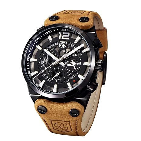 Benyar Sport Herren Uhren Skelett Militär Chronograph Quarz Uhren Für Männer Outdoor Groß Schwarz Zifferblatt Armbanduhr Brau