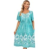 udforsk House Dresses for Women with Pockets Moo Moo Nightgown Short Sleeve Mumu Dress Lounge Dress S-5XL