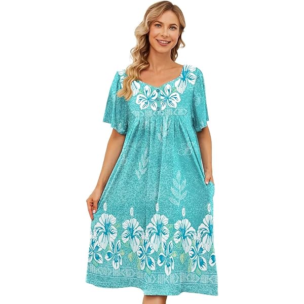 knee length dresses for ladies JEFFRICO House Dresses for Women with Pockets - Lightweight Breathable  Short Sleeve Muumuu & Nightgowns