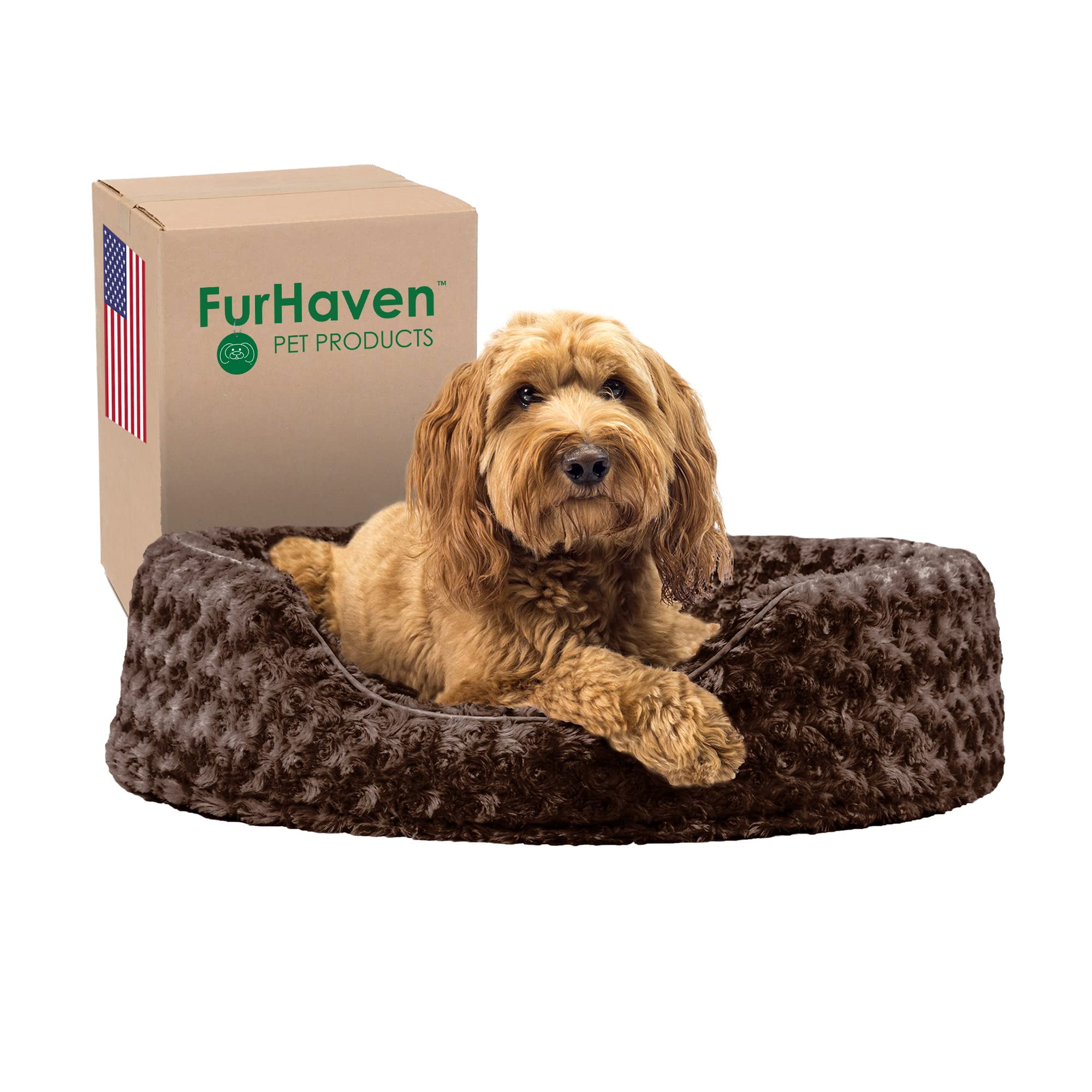 Furhaven Pet NAP Oval Ultra Plush Bed for Dog or Cat, Large, Chocolate