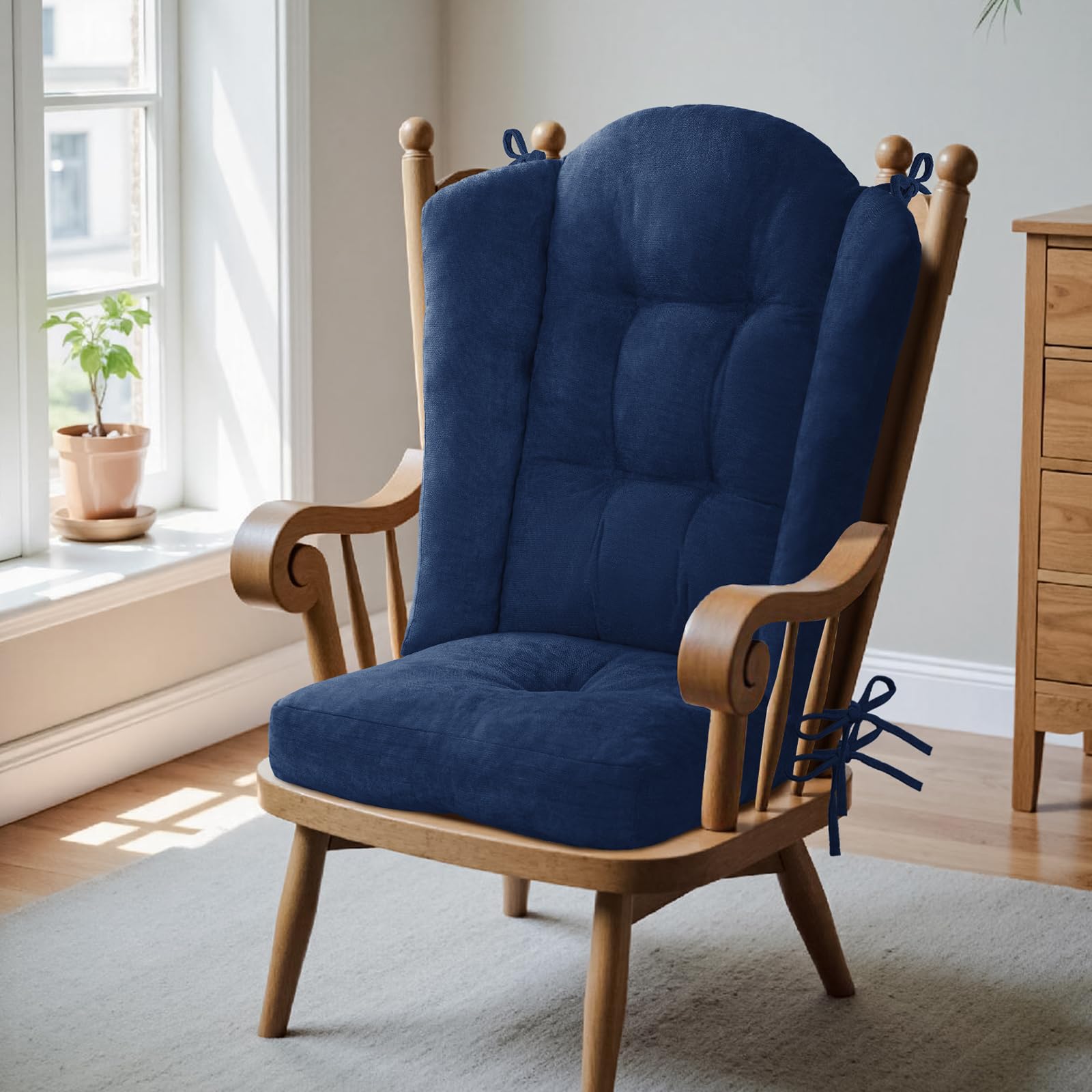 Photo 1 of **ITEM FACTORY SEALED** Wingback Rocking Chair cushion - Large Adirondack Chair Cushions, High-Density Sponge, Comfort Chenille Indoor Rocker Pads , 2 Piece Sets- Seat Cushion & Back Cushion, Sapphire Blue | Standard Size