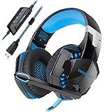 USB Gaming Headset, TeckNet Wired 7.1 Channel Surround Sound USB PC Computer Gaming Headset Over Ear Headphones With Microphone, Volume Control and LED Light