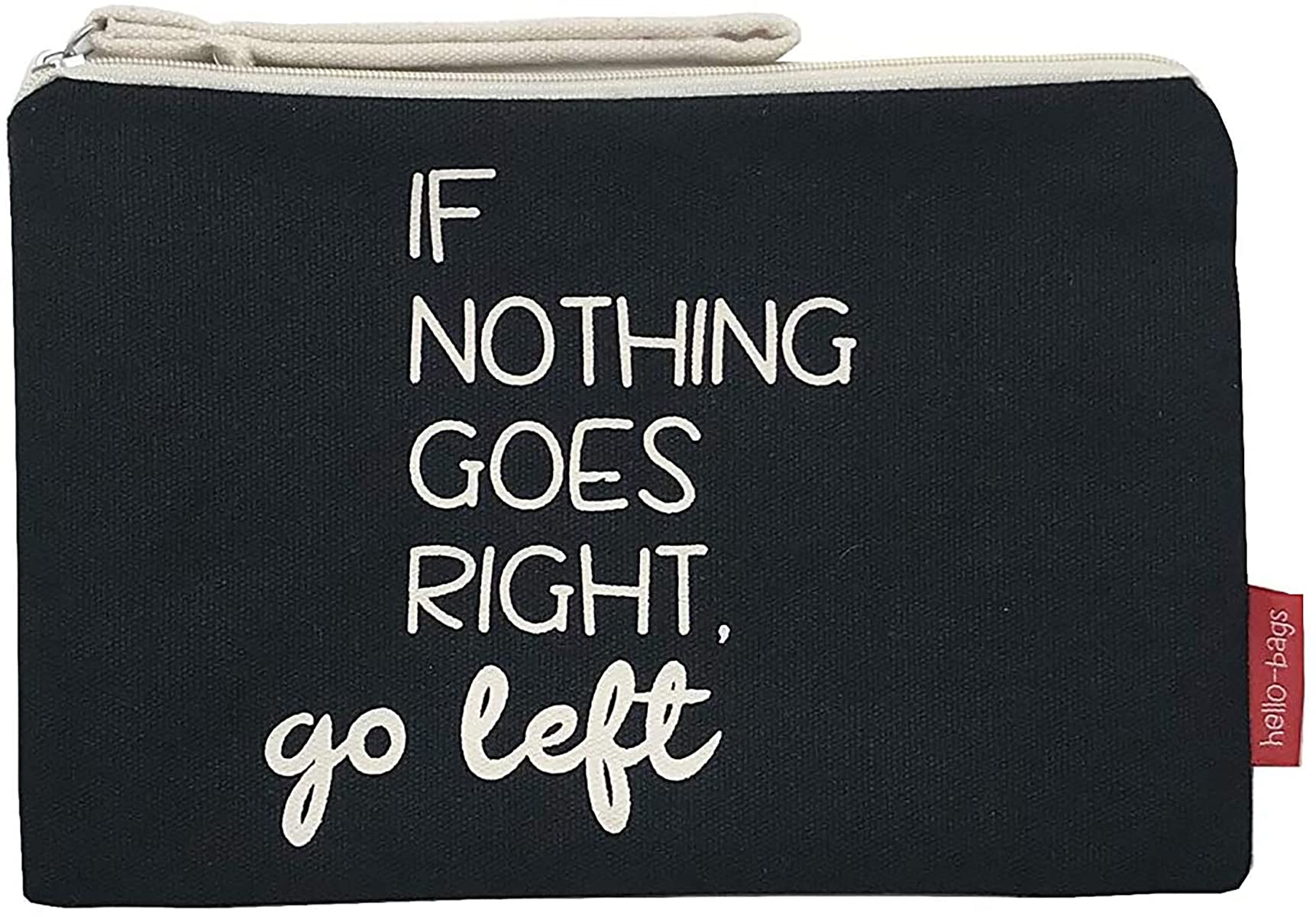 hello-bags. Makeup Bag/Wristlet Handbag. Exterior: 100% Cotton. Includes zipper and lining. Packed in a gift kraft envelope. Model: “IFNOTHING”. Color: Black. Measurements: 23 * 15,5 cm.