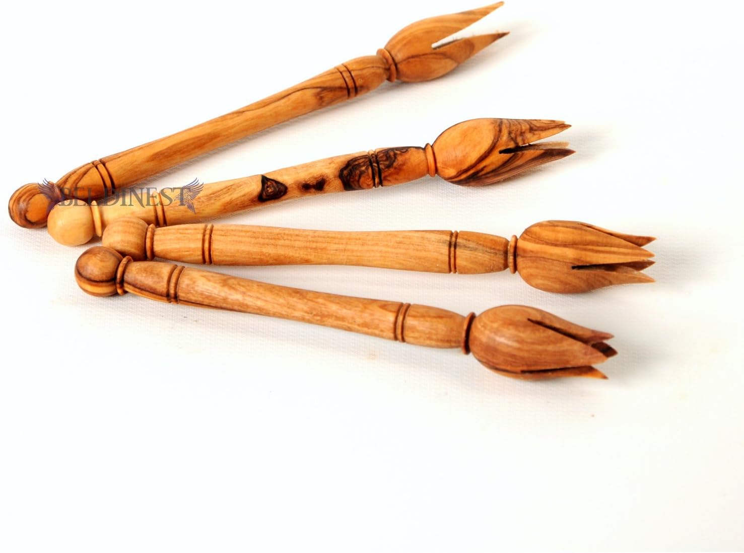 Cocktail Forks Handcrafted Party Snack Picks, Hand Carved Olive Wood Set of 4 Wooden Olive