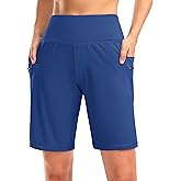 G Gradual Women's High Waisted 9" Bermuda Shorts with Zipper Pockets Athletic Workout Long Shorts for Women Knee Length
