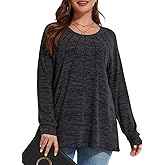 MONNURO Lightweight Sweatshirts for Women Plus Size Tunic Tops Long Sleeve Pleated Tops Crewneck Fall Blouse