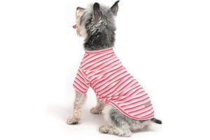 MengMengDa Dog Clothes for Small Medium Dogs, Dogs T-Shirts, Cotton Clothes Breathable for Dogs Girl boy, Schnauzer Chihuahua Dachshund, Cat Clothes Indoor During Winter（Pink Stripe-M）