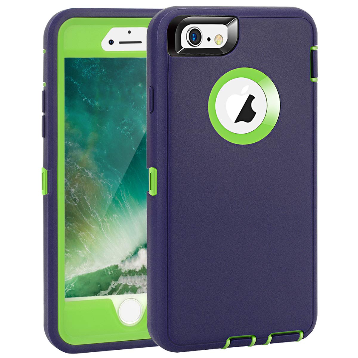 Photo 1 of MAXCURY for iPhone 6 Case, for iPhone 6s Case, Heavy Duty Shockproof Series Case with Built-in Screen Protector Compatible with All US Carriers - Navy/Lime