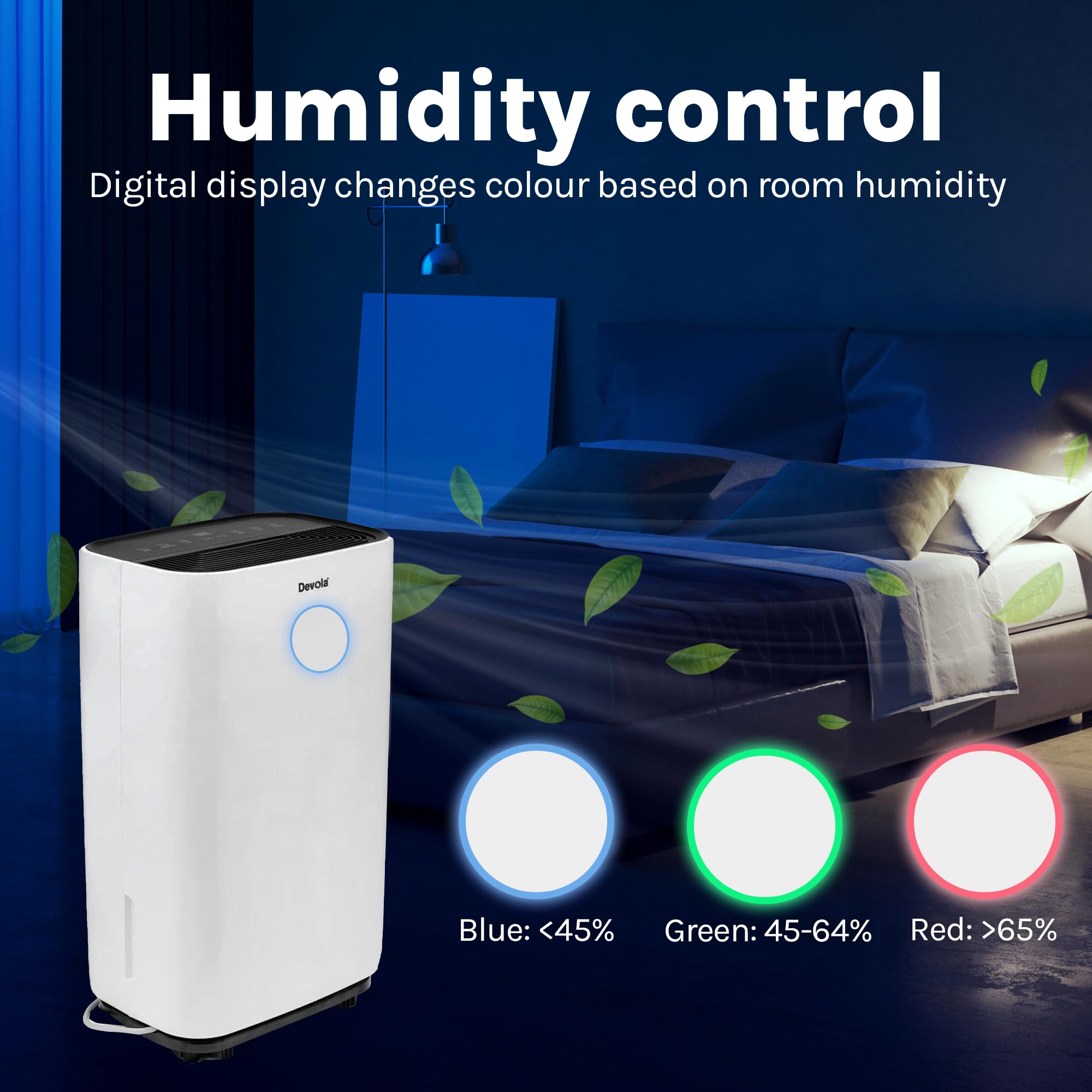 Devola 20L/day Low Energy Dehumidifier, Quiet & Energy Efficient Dehumidifiers for Home & Air purifier With HEPA filter, Laundry Mode