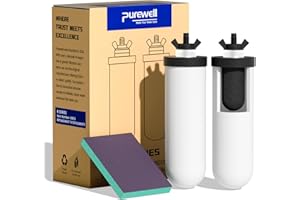 Purewell PF-4 Ceramic 3-Stage Purification Elements, Washable & Reusable, NSF/ANSI 42&372 Certified, Replacement for ProOne®, Berkey®, Purewell® Filters and Water Filter Systems (2 Pack, K Series)