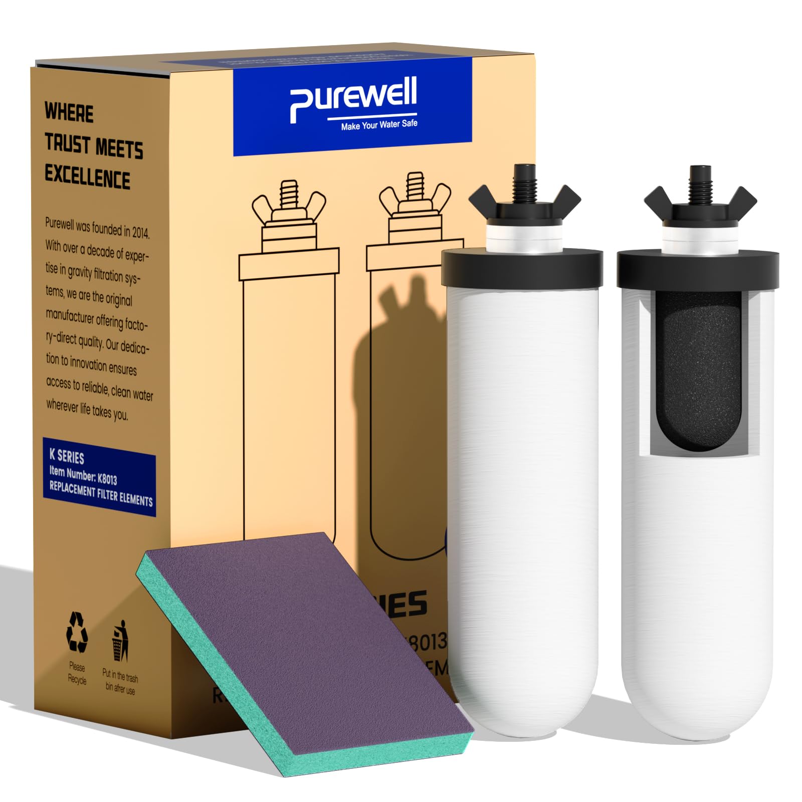 Photo 1 of Purewell PF-4 Ceramic 3-Stage Purification Elements, Washable & Reusable, NSF/ANSI 42&372 Certified, Replacement for ProOne®, Berkey®, Purewell® Filters and Water Filter Systems (2 Pack, K Series)