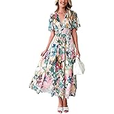 Flessibili Womens V Neck Flutter Sleeve Boho Midi Dress Summer Wedding Guest Beach Party Long Dresses