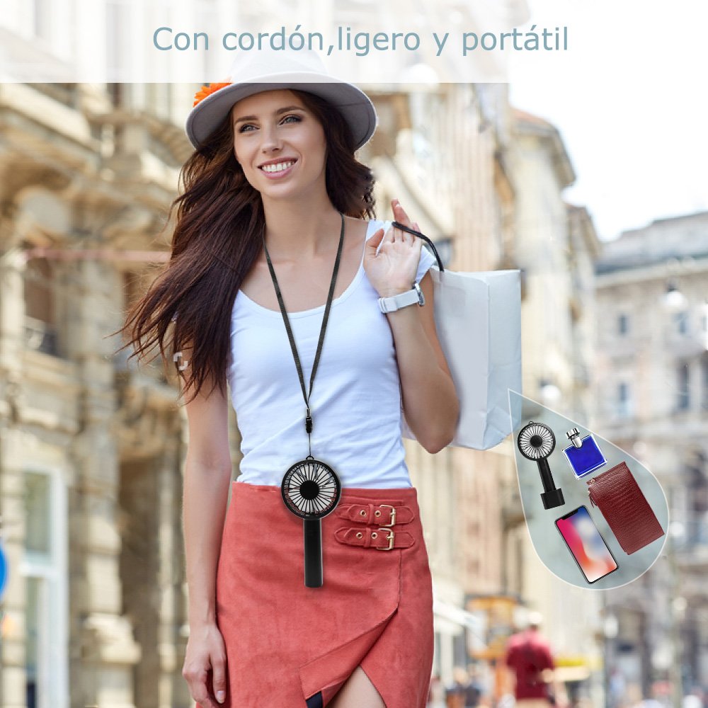 LOBKIN Portátil de Bolsillo Portátil Mini Ventilador Ventilador Eléctrico con Batería Recargable 2600mAh 8 Horas de Tiempo de Trabajo Ajustable 3 Velocidades para la Habitación de Oficina Al Aire Libre Del Hogar Viajando (negro)