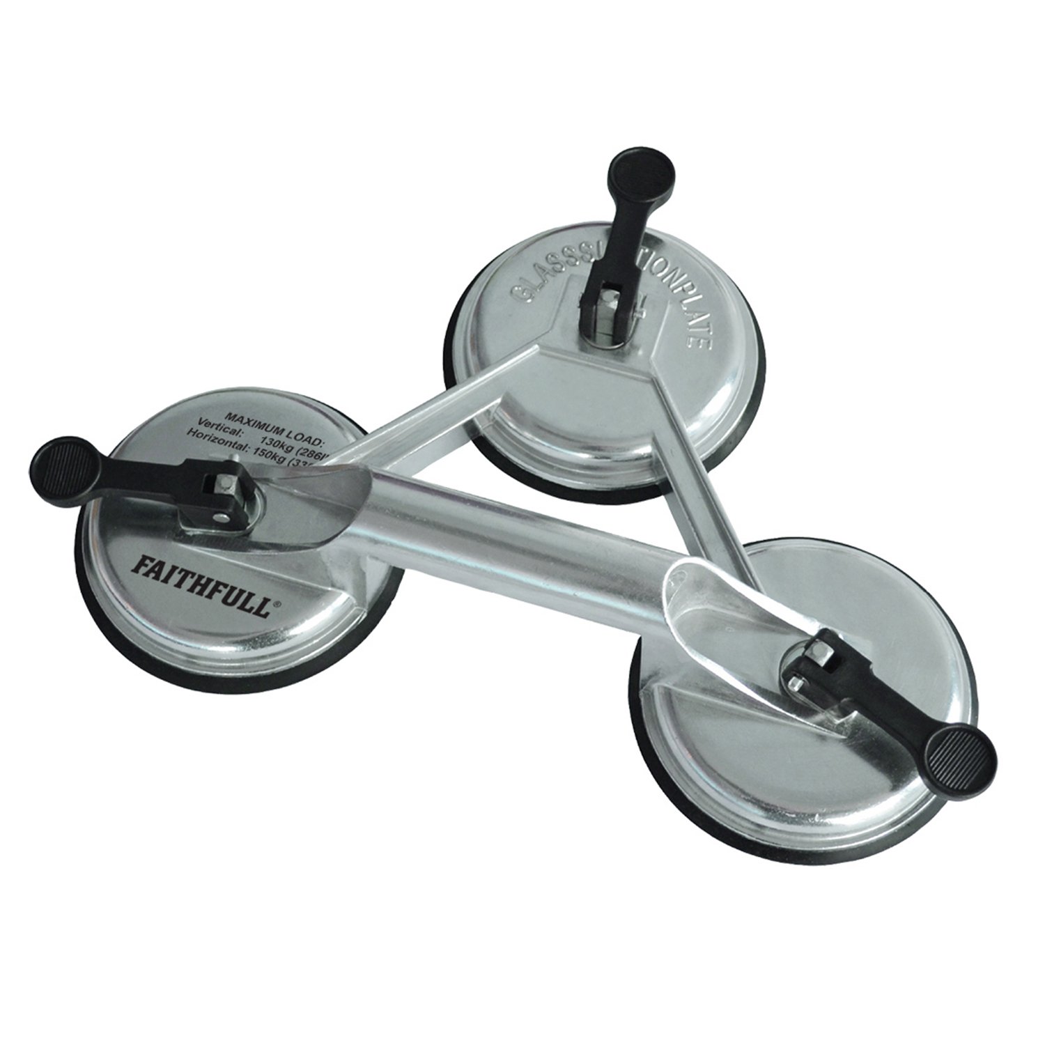 Faithfull Triple Pad Aluminium Pro Suction Lifter 120mm – Heavy Duty Glass, Tile & Marble Lifting Tool for Tiling, Glazing & Installation – Load Capacity 150kg Vertical / 130kg Horizontal