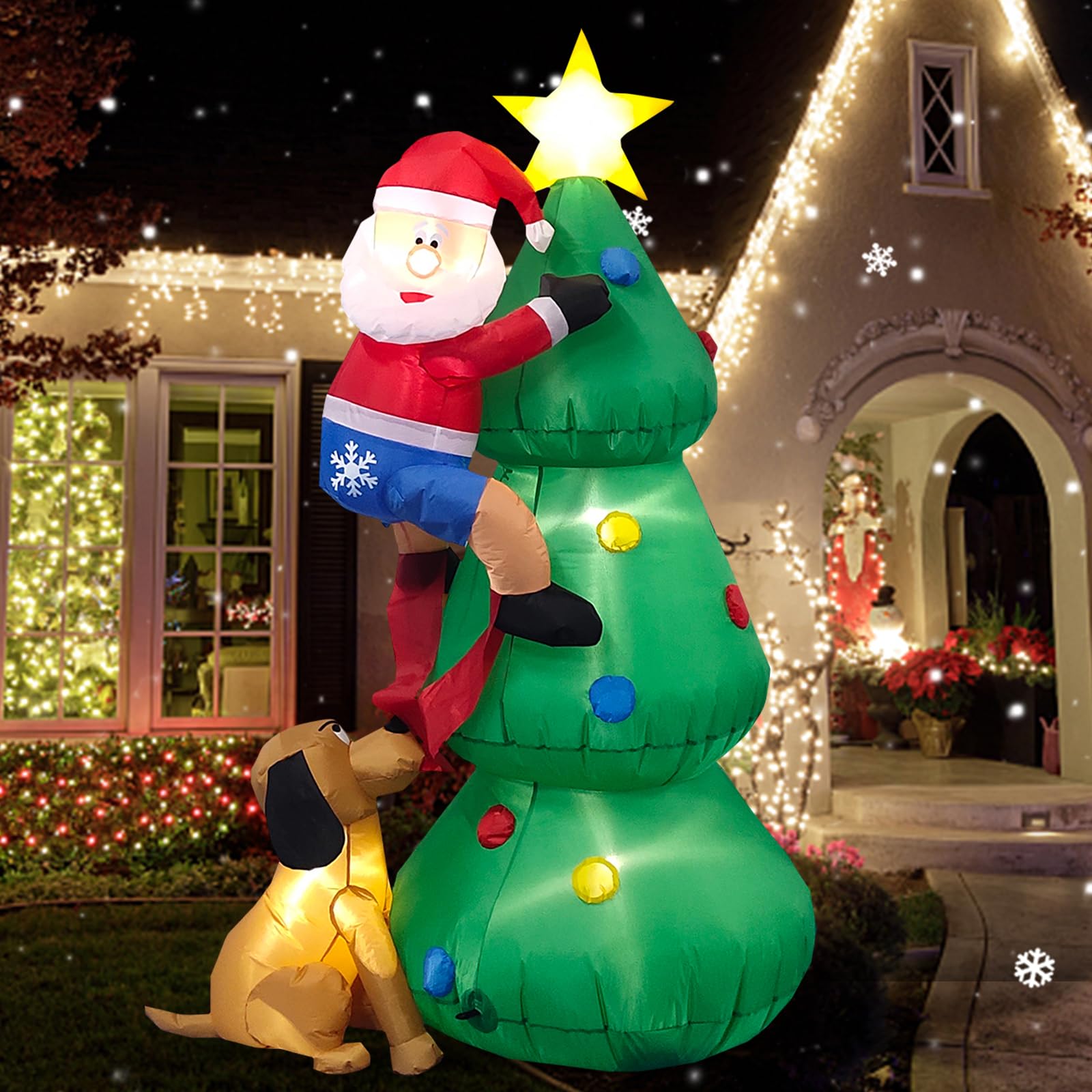 Photo 1 of Danxilu 6 FT Inflatable Christmas Tree with A Santa Chased by A Dog Outdoor Decorations- Blow Ups Xmas Tree Yard Decorations LEDs Lighted Décor for Holiday Party Indoor Garden Lawn Patio