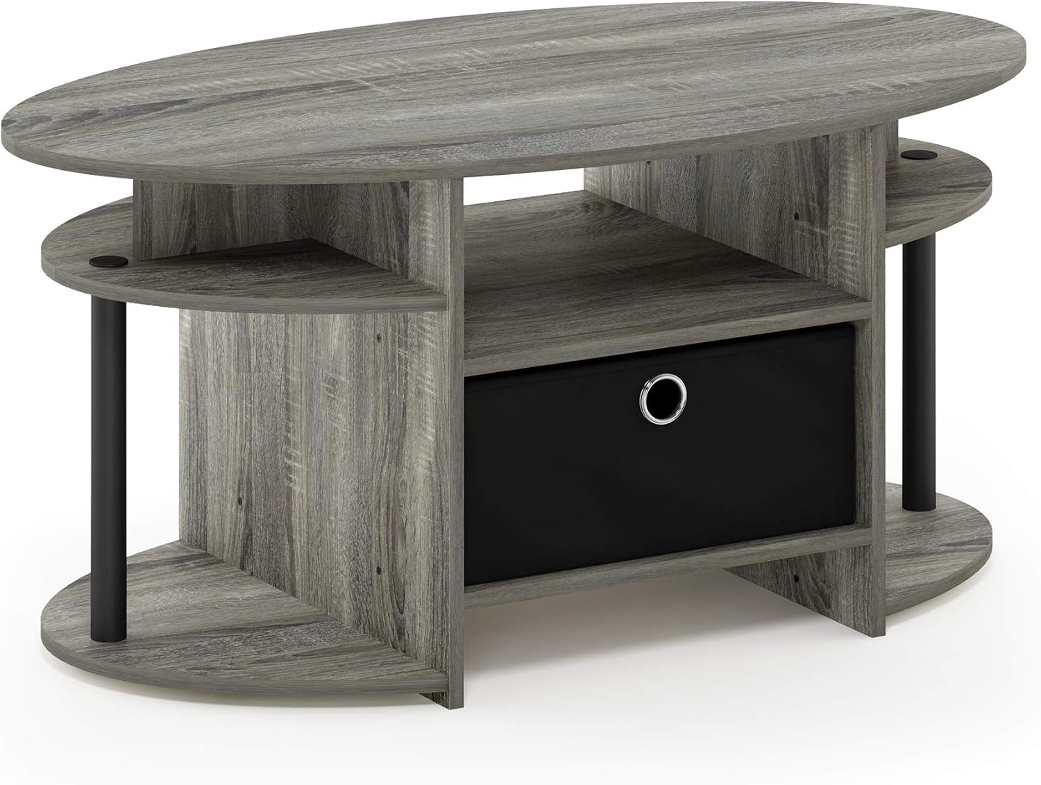 FURINNO Jaya Simple Design Oval Coffee Table, French Oak Grey/Black/Black: Kitchen & Dining