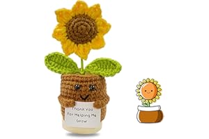 CHPPEY Funny Mini Positive Sunflower Doll Crochet with Positive Card - Thank You for Helping Me Grow, Perfect for Teacher Appreciation Gift from Students, Thank You Gift for Teacher, Friends, Family
