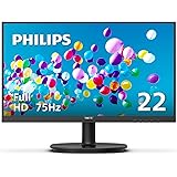 PHILIPS 22 inch Class Thin Full HD (1920 x 1080) 75Hz Monitor, VESA, HDMI & VGA Port, 4 Year Advance Replacement Warranty, 22