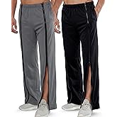 Wovnet 2 Pack Tear Away Pants for Men Sweat Basketball Front Zippers Full Open Sweatpants Post Surgery Pants