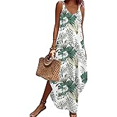 Zeagoo Women's Casual Sundress Summer Maxi Sleeveless V Neck Split Boho Beach Dress Travel Vacation Dress with Pockets