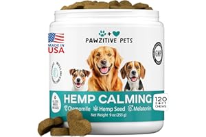 PAWZITIVE PETS Hemp Calming Chews for Dogs - Anxiety Relief Melatonin for Dogs - USA Product - Dog Calming Chews for Stress, Separation Anxiety, Fireworks, Thunder, Travel, Vet Visits - 120 Soft Dog Calming Treats