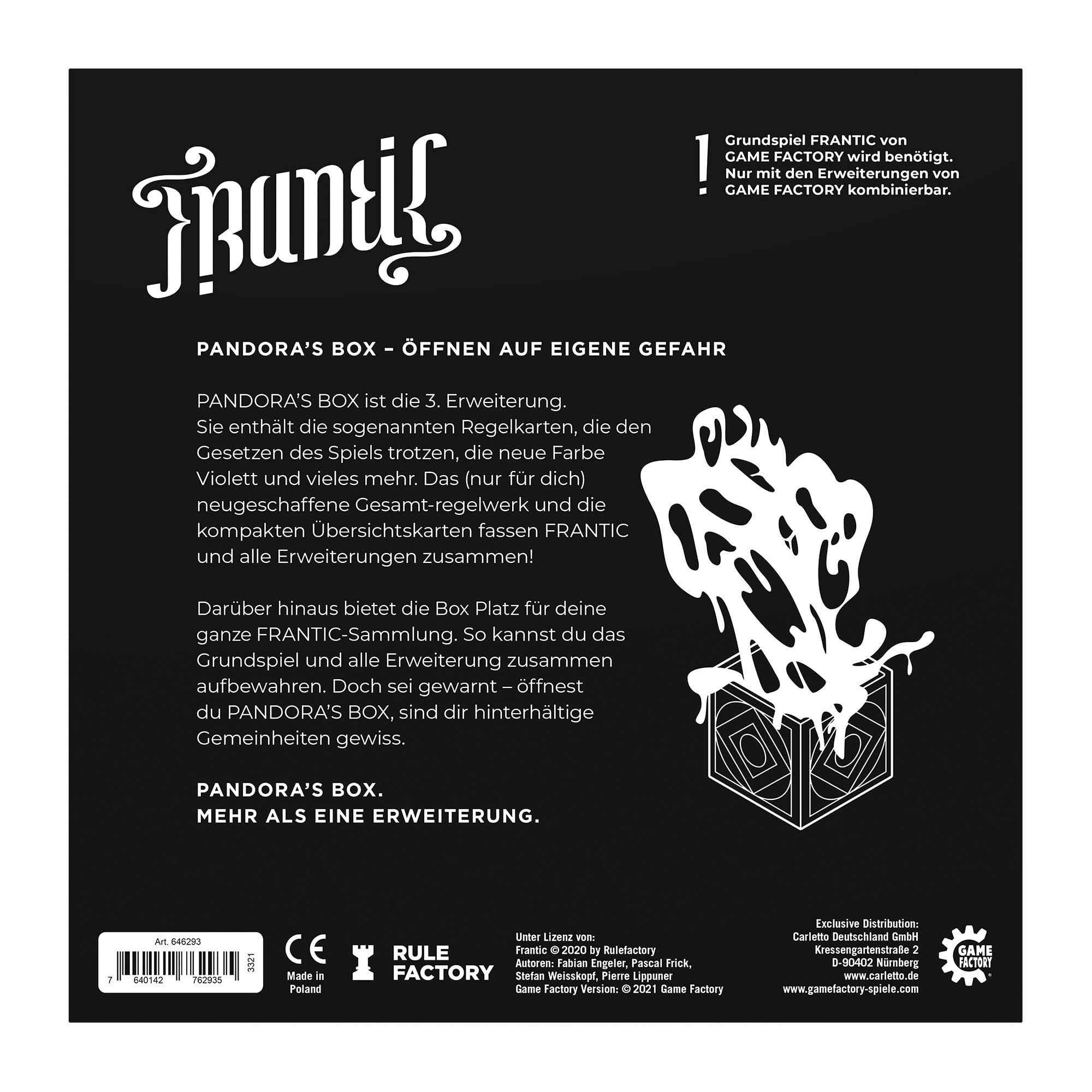 Game Factory 646293 Frantic, Pandora's Box, dritte Erweiterung in praktischer Sammelbox, Kartenspiel, Spielerweiterung 3