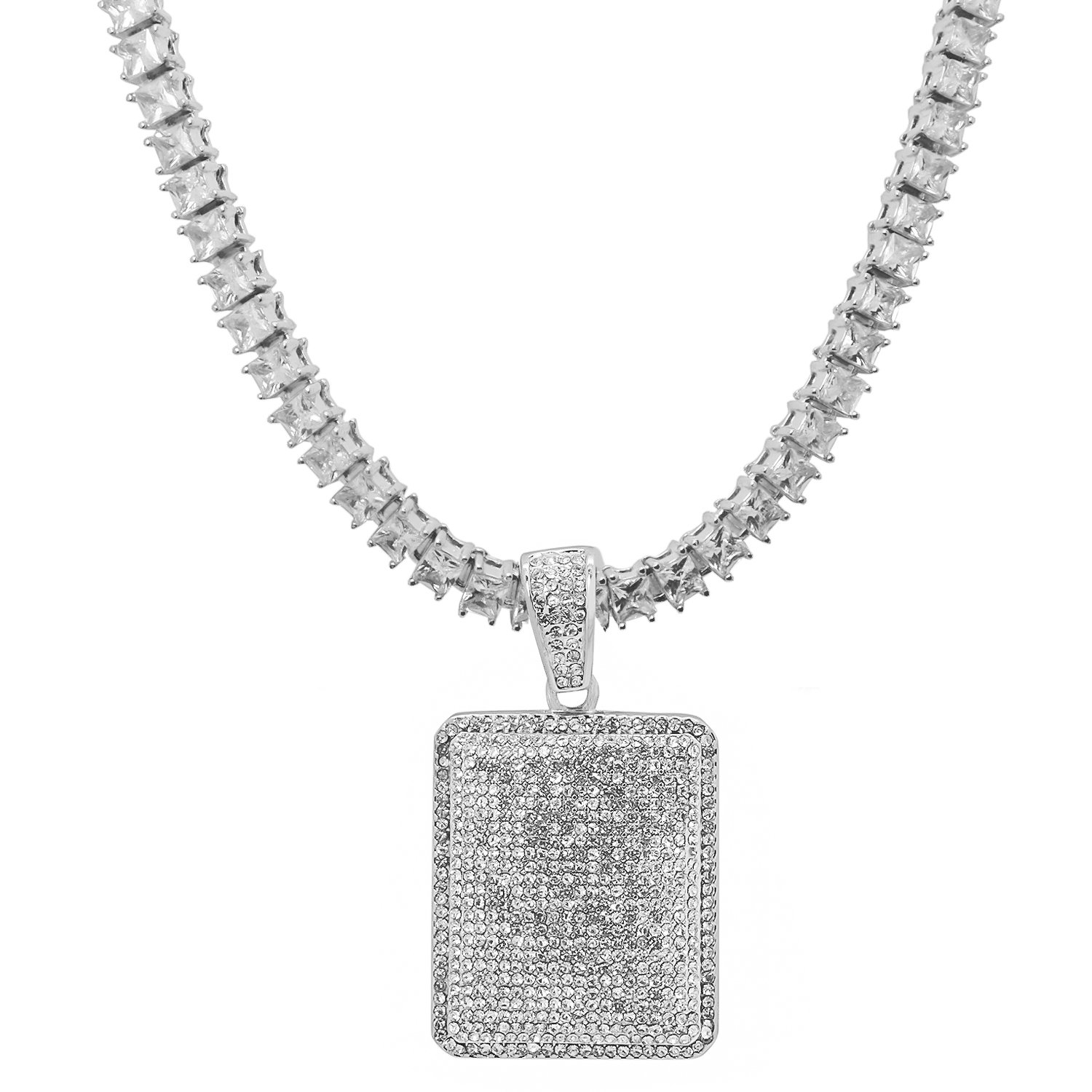 Hip Hop Bling Rectangle Dog Tag Pendant 