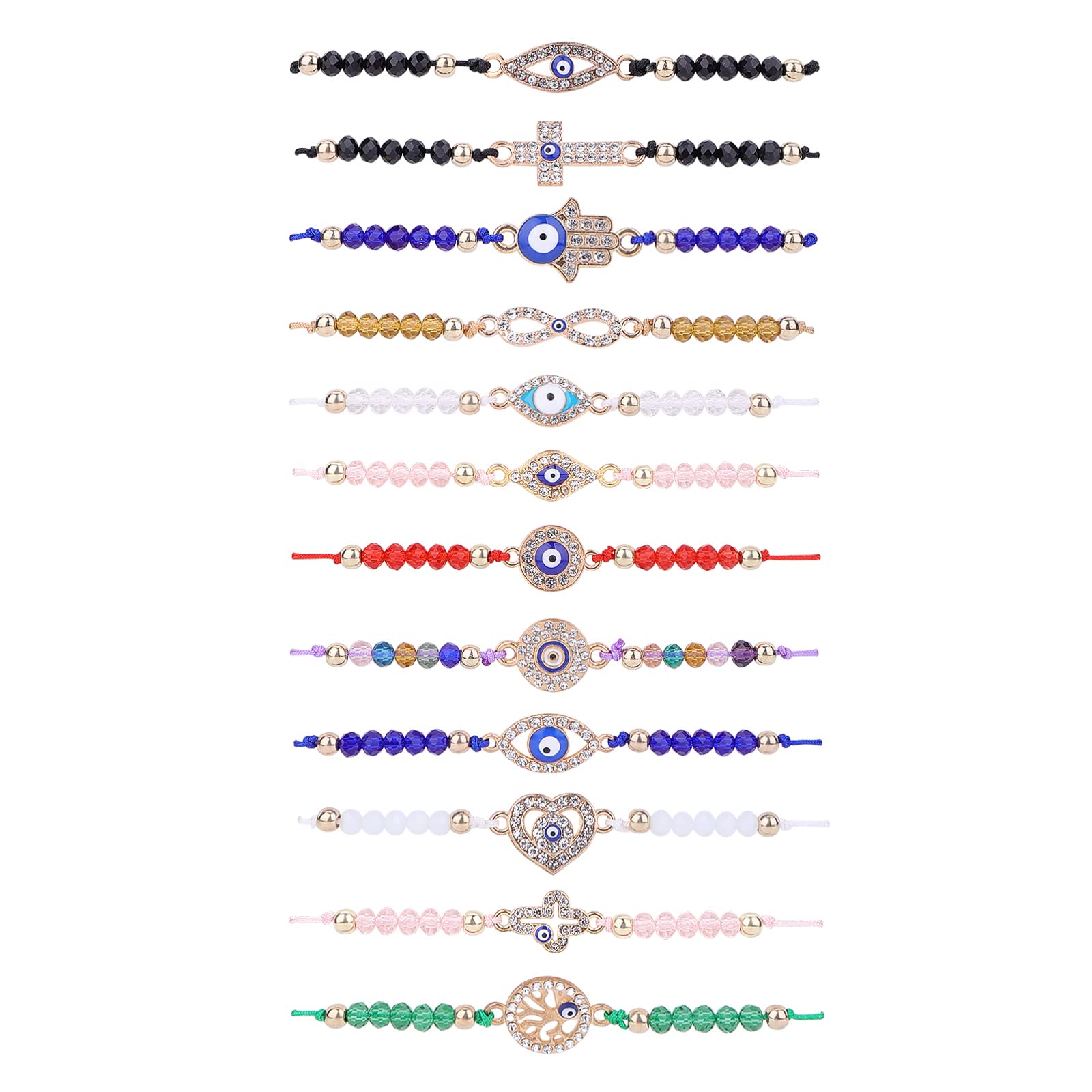 Yolev 12 Pcs Evil Eye Bracelets Protection Bracelet Charm Bracelet for Women Blue Eye Jewelry Gift for Women Girls
