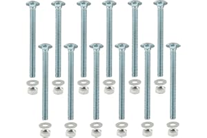 HARSKIYER 12 Sets 1/4-20 x 3 Inch Carriage Bolt Kit, Carbon Steel Carriage Bolts Galvanized Carriage Bolt Assortment, Round Head Carriage Screws with Hex Nuts and Flat Washers Full Thread Coverage