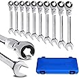 LOSCHEN】SAE Flex-Head Ratcheting Wrench Combination Wrench Set 10 Pcs/Set with 72 Teeth, Chrome Vanadium Steel Tubing Ratchet Spanner（US and European Patents）